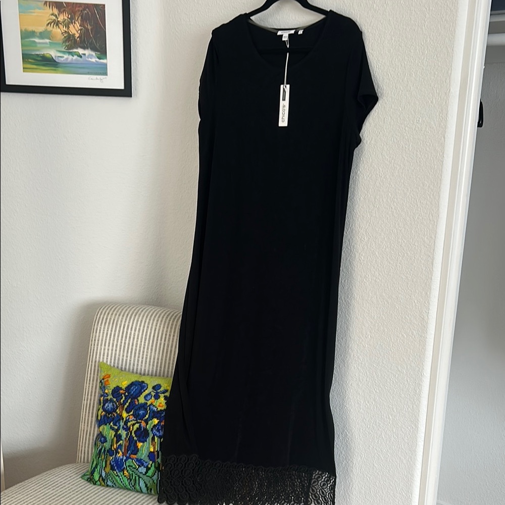 Chico's Black Sheath Maxi Dress with Lace Trim